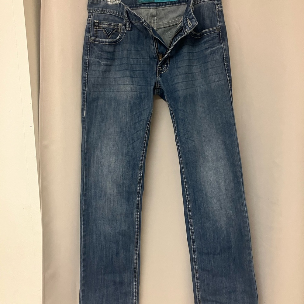 Slim Blue Jeans with Subtle Distressing